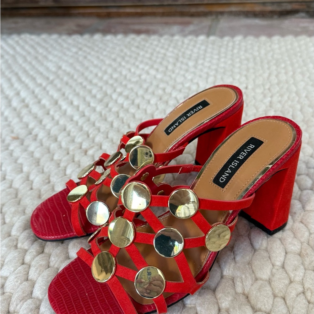 River Island Red Heels with Gold Accents
